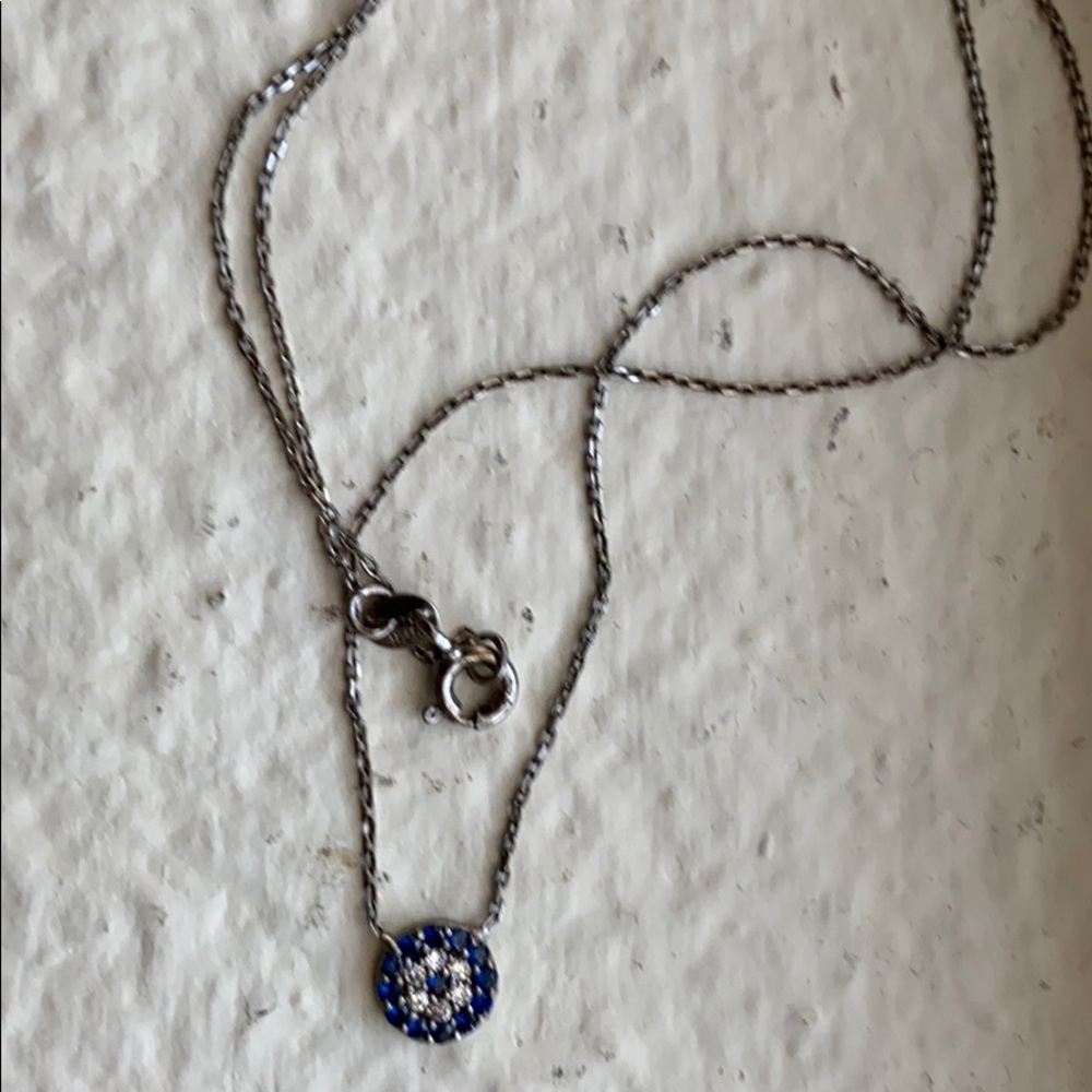 SOLD! Silver Turkish evil eye pendant necklace.